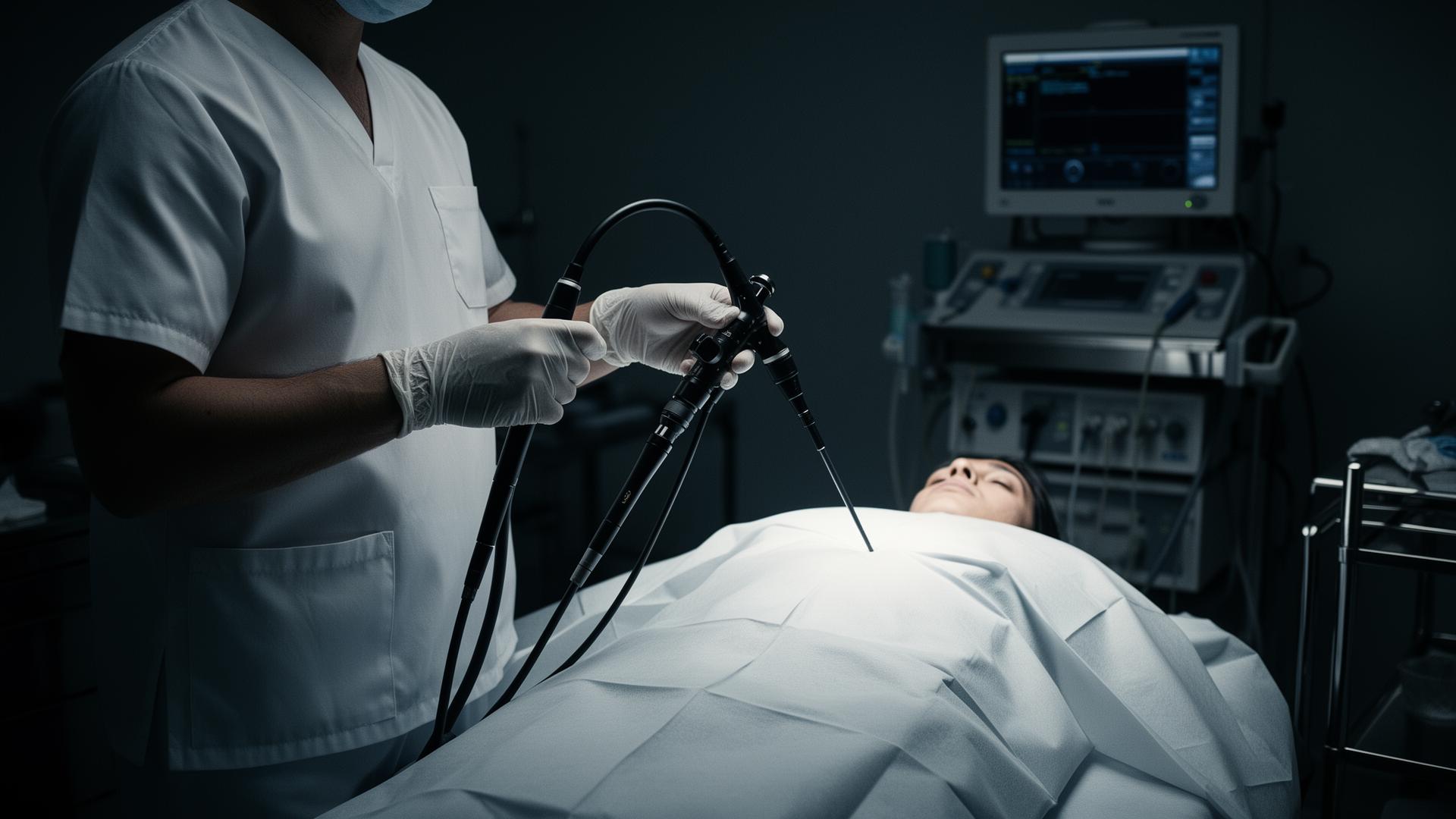 Physician holding an Olympus endoscope during a procedure